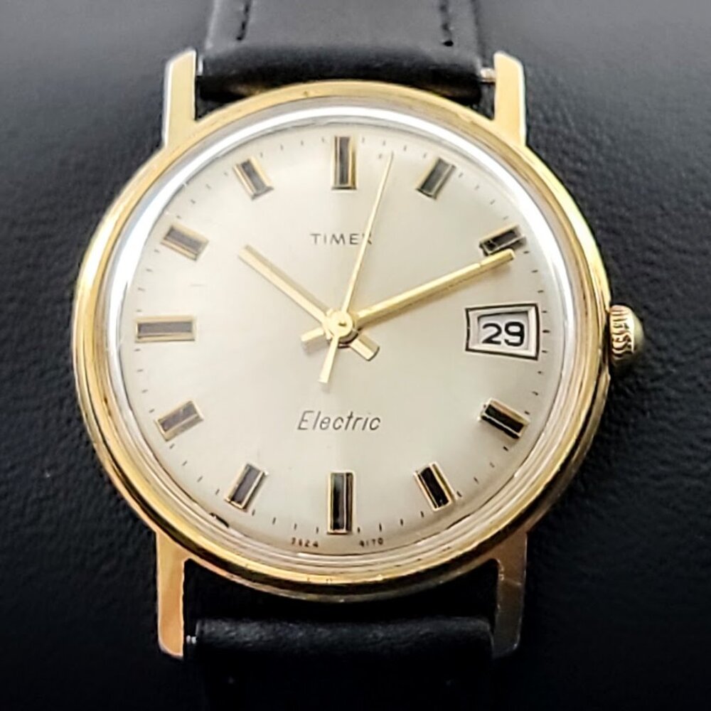 Vintage Men's Timex Electric Gold-Tone | New Battery + New Leather Strap